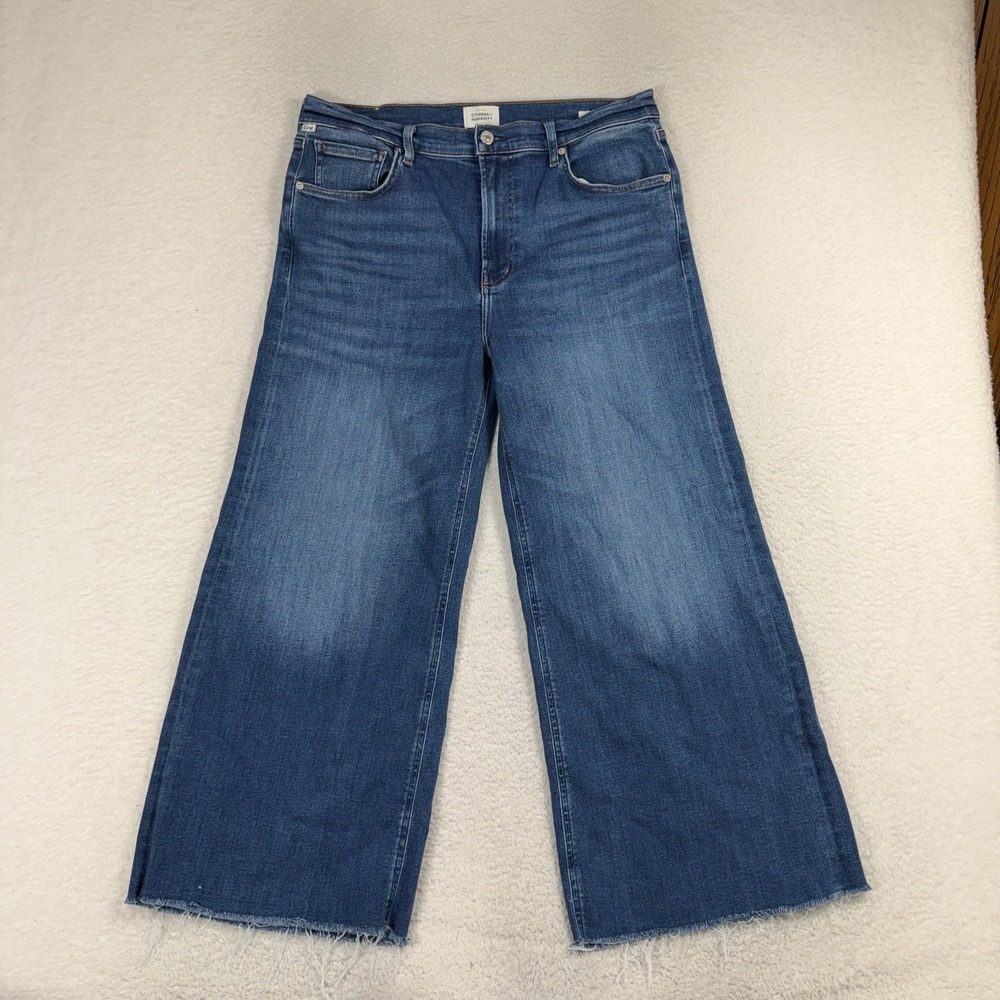 CITIZENS OF HUMANITY Lyra Wide Leg Crop Jean Raw Hem Blue Womens 31 (34x25)